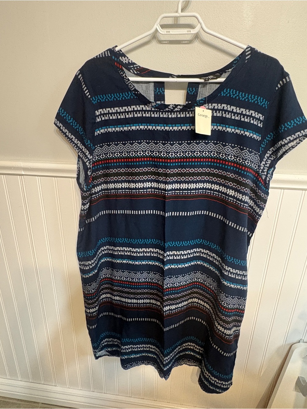 George Navy Short-Sleeve Tunic with Teal and Red Accents